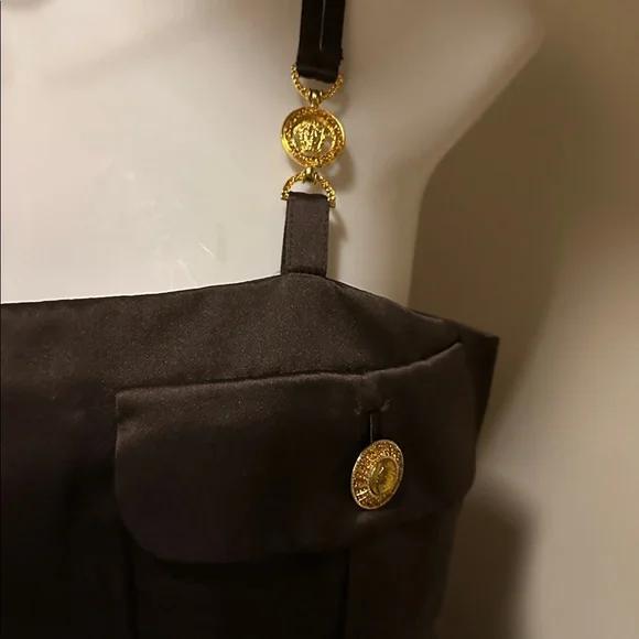 Gianni Versace couture2 piece dress & overcoat brown silk satin suit